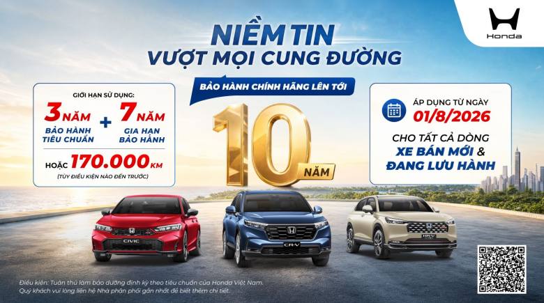 Honda Việt Nam triển khai chương trình bảo hành ô tô lên đến 10 năm