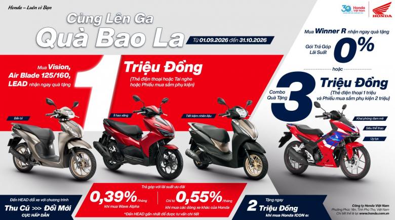 Honda Việt Nam triển khai chương trình khuyến mại cho một số mẫu xe máy