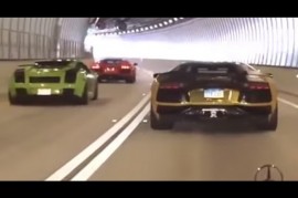 Bộ 3 Lamborghini Việt kiều gầm rú qua hầm đường bộ