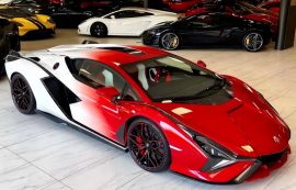 Lamborghini Sian phối màu nổi bật với màu sơn trắng đỏ độc nhất thế giới