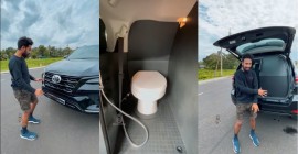Tay chơi Ấn Độ lắp cả toilet tại hàng ghế 3 trên Toyota Fortuner